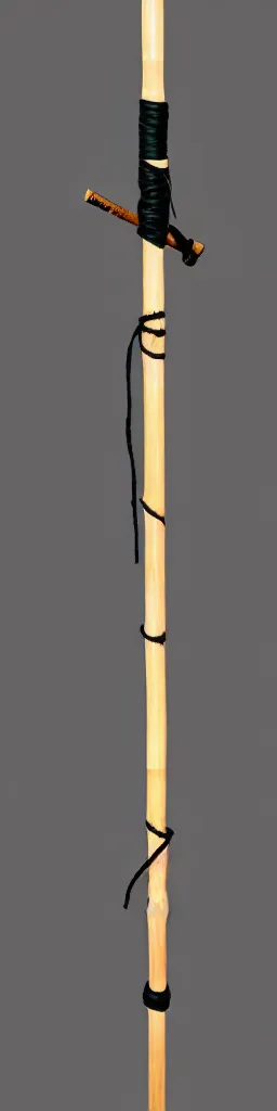 Image similar to picture of a single wooden long straight thin ninja fighting staff with oriental ornaments, bamboo, weapon, highlight, vertical, centred, symmetric, sci - fi, fantasy, dnd, close shot, bright uniform background, award winning