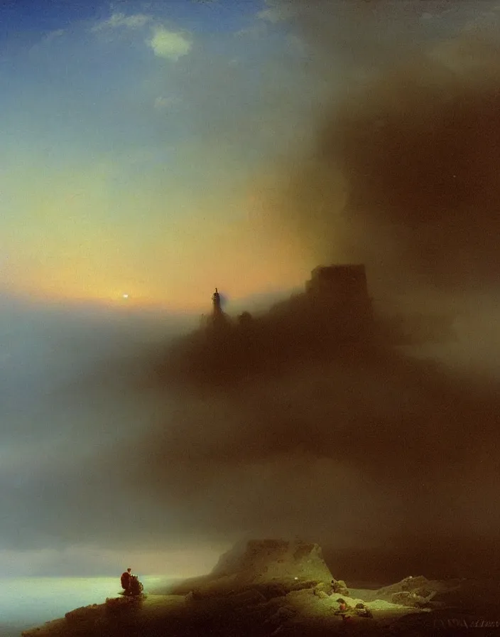 Prompt: a building in a stunning landscape by Ivan Aivazovsky