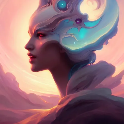 Image similar to portrait of a beautiful metaphysical emanation, fantasy concept art by pete mohrbacher and wlop and artgerm , digital art, highly detailed, intricate, sci-fi, sharp focus, Trending on Artstation HQ, deviantart, volumetric lighting, unreal engine 5, 4K UHD image