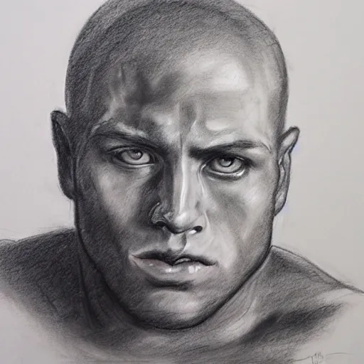 Prompt: Detailed portrait of a jarhead. Charcoal.