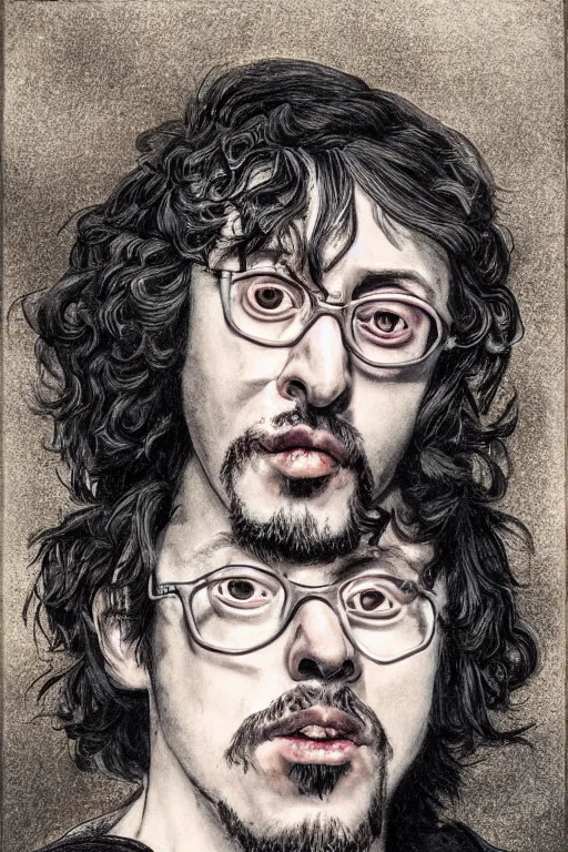 Image similar to portrait of Sam Hyde in the style of Ayami Kojima, close-up, sigma male, rule of thirds, award winning