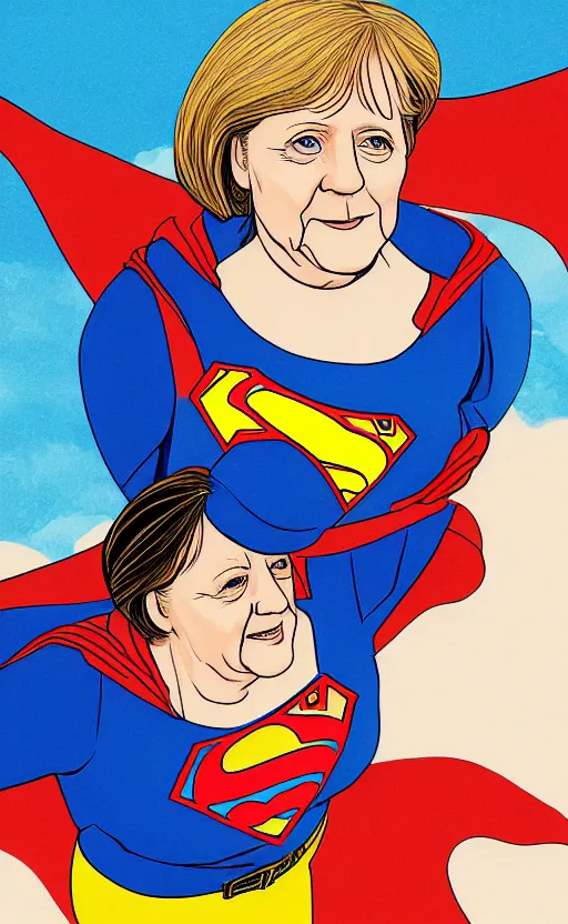 Image similar to illustration of angela merkel as superwoman by katsuhiro