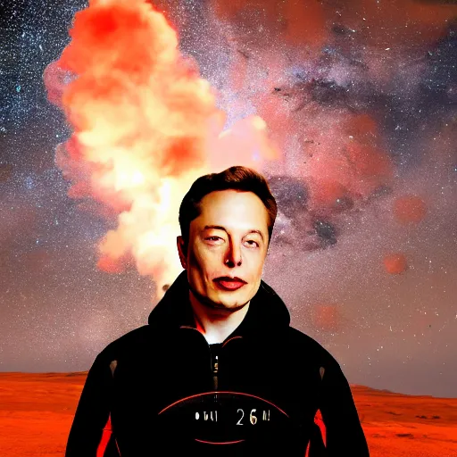 Prompt: Happy Smoking Elon Musk on Mars, photo, portrait, centered, in spacesuit, smoking, detailed, close up 2040