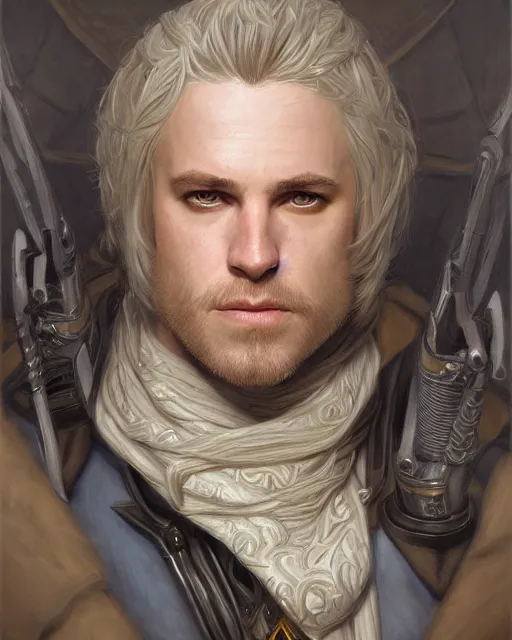 Image similar to white male rogue bard portrait | highly detailed | very intricate | symmetrical | cinematic lighting | award - winning | closeup portrait | painted by donato giancola and mandy jurgens and charlie bowater | featured on artstation