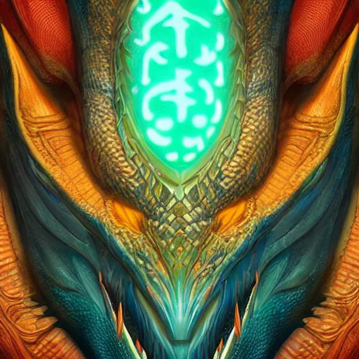 Prompt: symmetrical dragon head with scales, blue and green, highly detailed, digital painting, artstation, concept art, sharp focus, cinematic lighting, illustration, art by artgerm and greg rutkowski