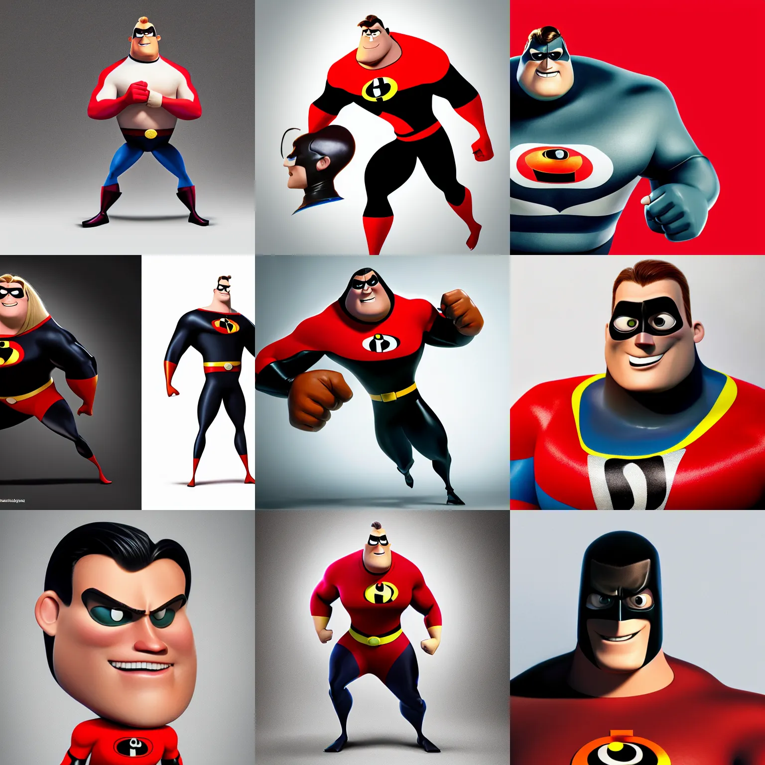 Prompt: portrait photography of mr incredible from the movie the incredibles, realistic, real - life photograph, professional photo, white background, award - winning