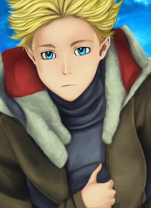 Prompt: An epic fantasy pokemon anime style portrait painting of a young blonde boy thief