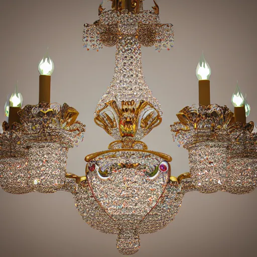 Image similar to ornate and detailed crystal chandelier melting, insane details, 3 d render, glorious, complicated, symmetrical