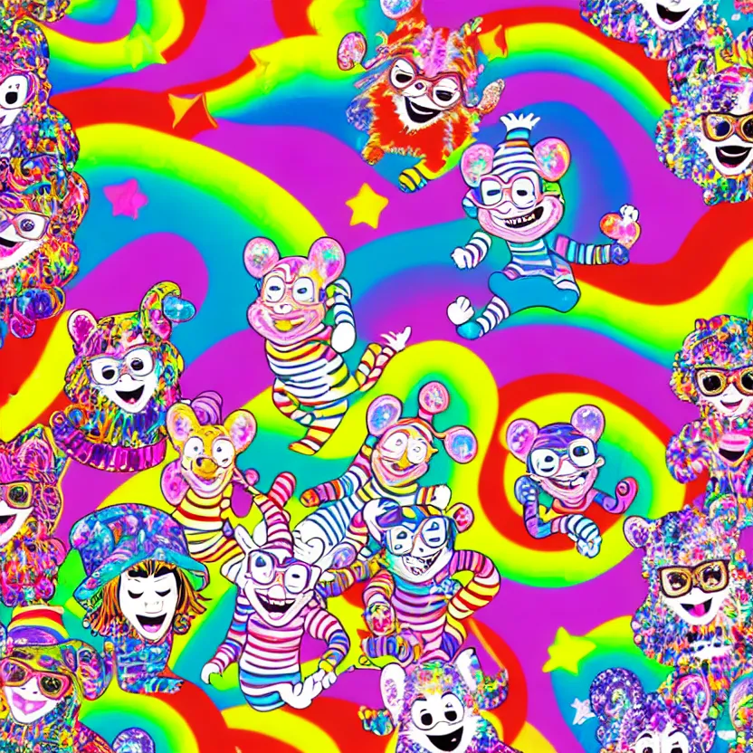 Image similar to wheres waldo, lisa frank style