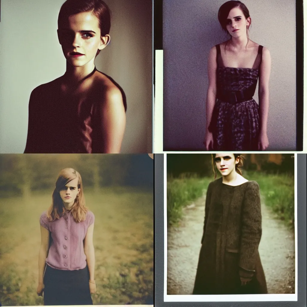 Prompt: color polaroid of Emma Watson by Andrei Tarkovsky full length shot