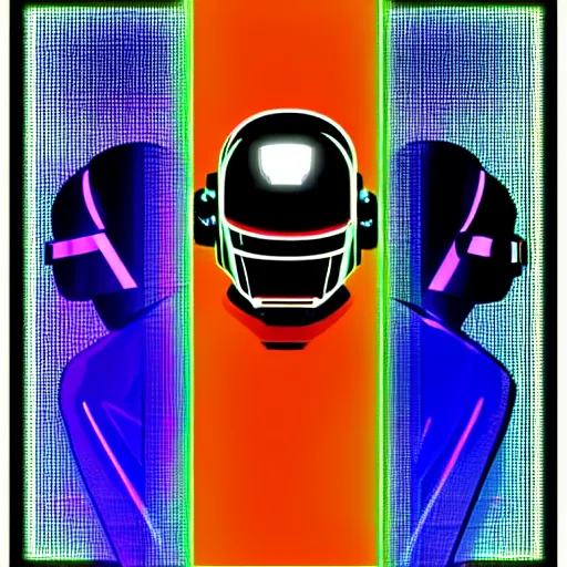 Prompt: Daft Punk in the style of Tron Legacy, portrait, neon