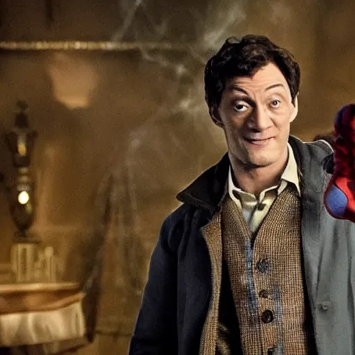 Prompt: spiderman as sherlock holmes, an film of sam raimi