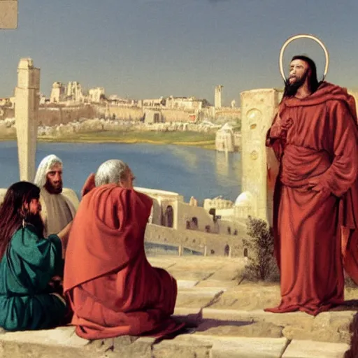 Image similar to mirtha legrand talking with jesus in jerusalem in the first century