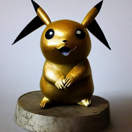 Prompt: Pikachu Sculpture made out of metal