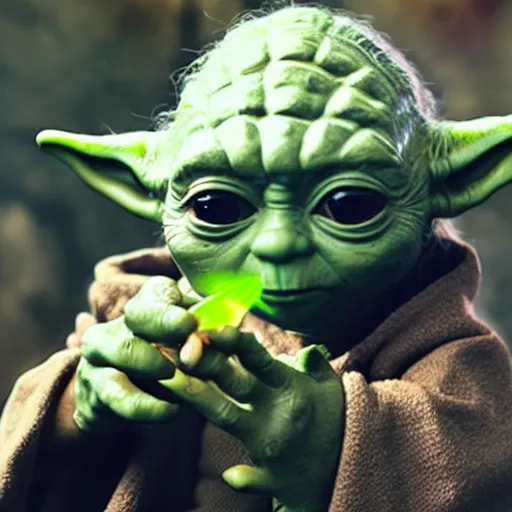 Prompt: A still of Yoda eating pabellón, 4k, photograph, ultra realistic, highly detailed, professional lighting