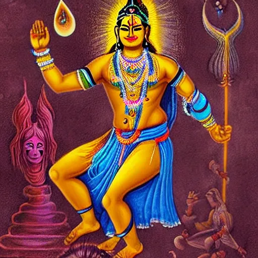 Image similar to Shiva Tandav or Tandava is an unbridled dance of the Lord. It is believed that the world sprang forth from the cosmic dance of Shiva and the creation, sustenance and destruction of the universe depends on it