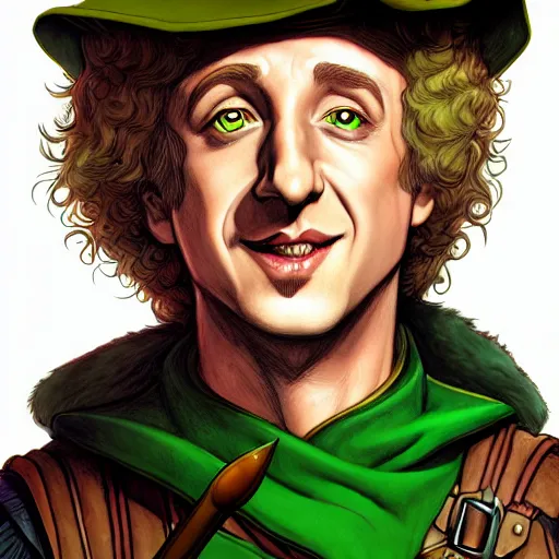 Prompt: a fantasy comic - style full portrait of young gene wilder as robin hood, digital illustration by ken taylor and sana takeda and jenny frison, character design, concept art, fine inking lines, vivid colors, dnd, highly detailed!, hd, 4 k, trending on artstation