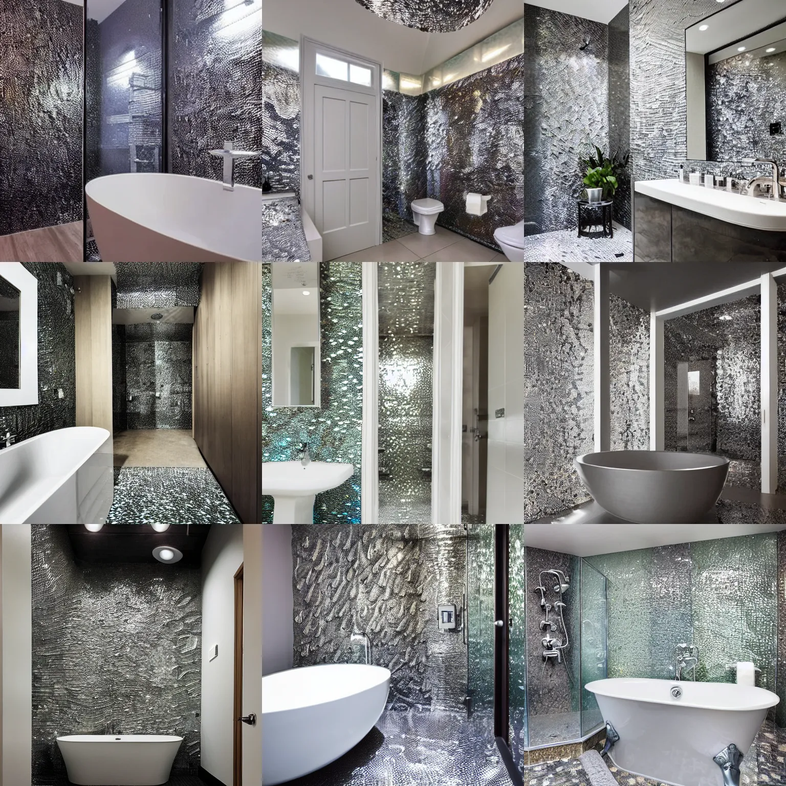 Prompt: a bathroom made entirely out of glistening dragon scales