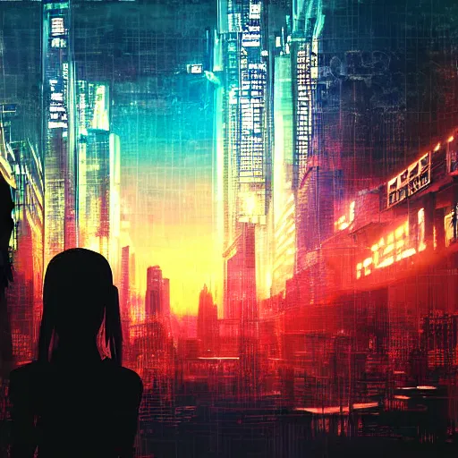 Cyberpunk Cityscape Girl Digital Art