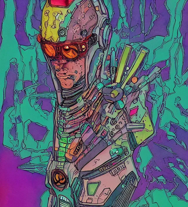 Prompt: a watercolor ink painting of a cybernertic punk / raver in the style of jean giraud in the style of moebius trending on artstation deviantart pinterest detailed realistic hd 8 k high resolution