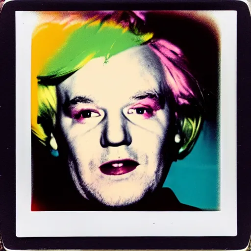 Image similar to color polaroid portrait of a fat man as taken by andy warhol. photography, instant photography, color accurate, photographer, film, integral print, studio. no marilyn monroe, no paint.