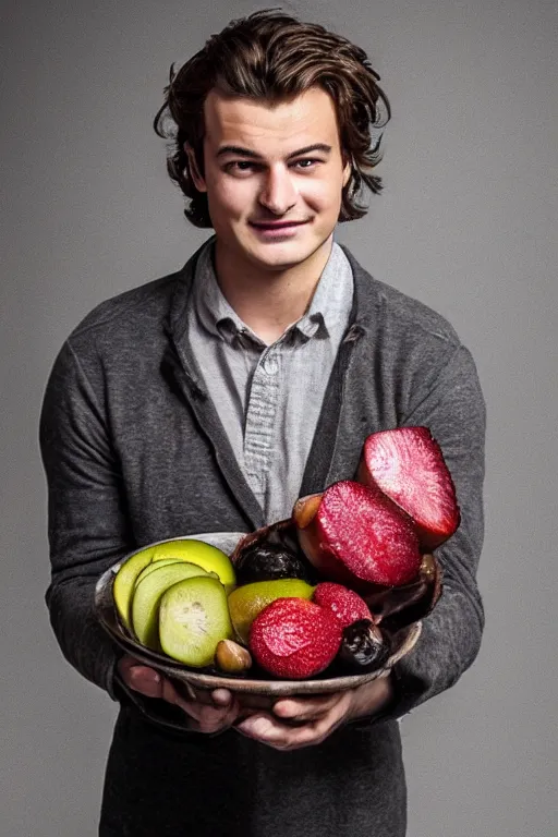 Prompt: 📷 joe keery the kiwi fruit 🥝, made of food, head portrait, dynamic lighting, 4 k