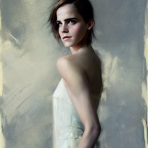 Image similar to full body fashion model emma watson by Richard Schmid by Jeremy Lipking by moebius by atey ghailan