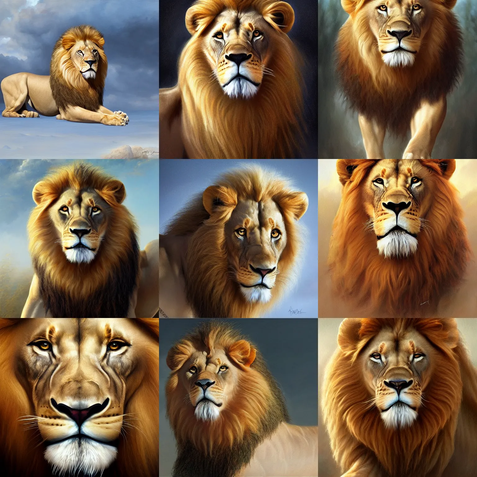 Prompt: lion. white mane. digital painting, detailed, 8 k, trending on artstation, smooth, sharp focus artwork by mark arian, artgerm, mark keathley, greg rutkowski