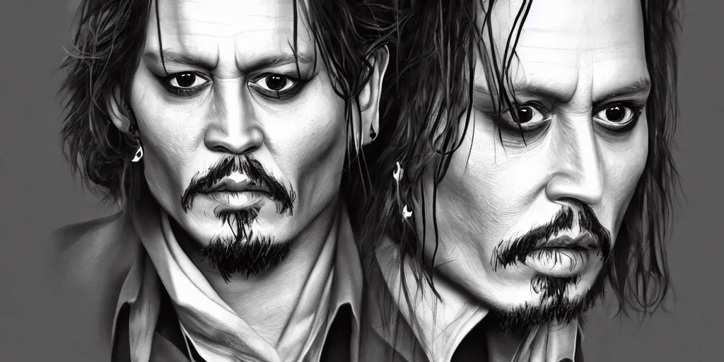 Prompt: a finely detailed caricature of johnny depp, artstation, 4k