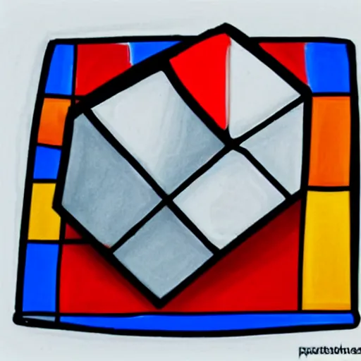 Image similar to a rubix cube on a plate on a table, drawn like a child