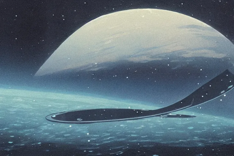 Prompt: an atlantidean organic spaceship drifting trough the sea of dirac, very detailed, in the style of hiroshi yoshida - c 9. 0