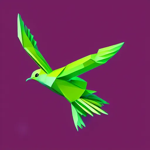 Image similar to isometric, vector, a green dove, low poly, cgsociety, black background, volumetric lighting, digital art