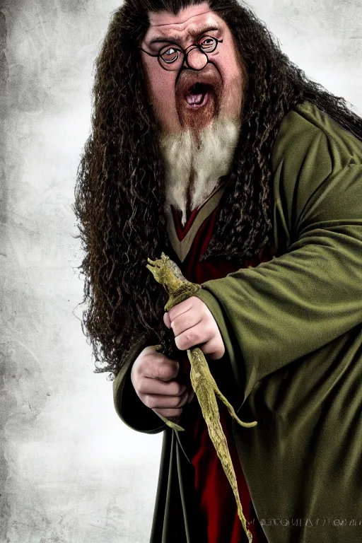 Image similar to hagrid frog face, gryffindor, hogwarts, high details, best composition, harry potter, dramatic pose, 4 k