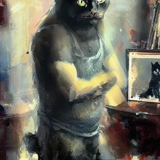 Prompt: nick offerman with cat body, jeremy mann painting