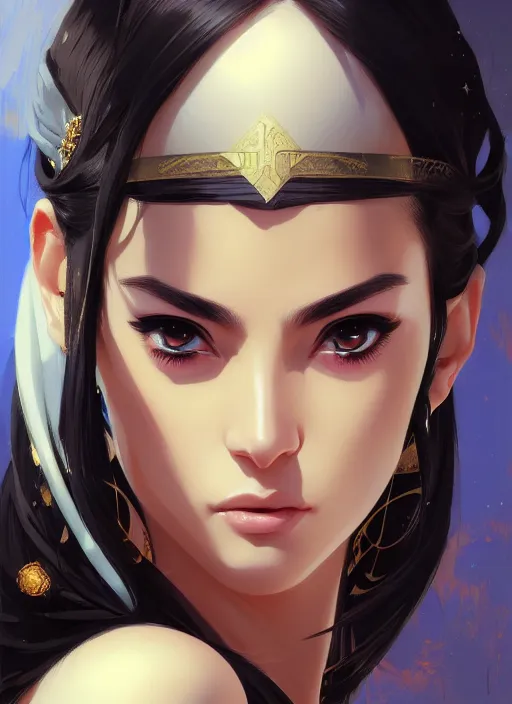 Prompt: a comic portrait of an arab goddess, fine - face, realistic shaded perfect face, fine details. night setting. very anime style. realistic shaded lighting poster by ilya kuvshinov katsuhiro, magali villeneuve, artgerm, jeremy lipkin and michael garmash, rob rey and kentaro miura style, trending on art station