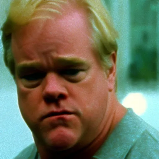 Image similar to philip seymour hoffman is donald trump, forest gump ( 1 9 9 2 ), cinematic shot