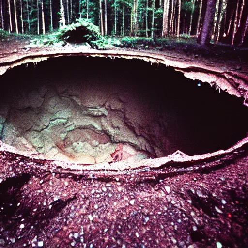 Image similar to infinity nightmare sinkhole, accidentally photographed, accidental photo portra 8 0 0 in the 9 0 s