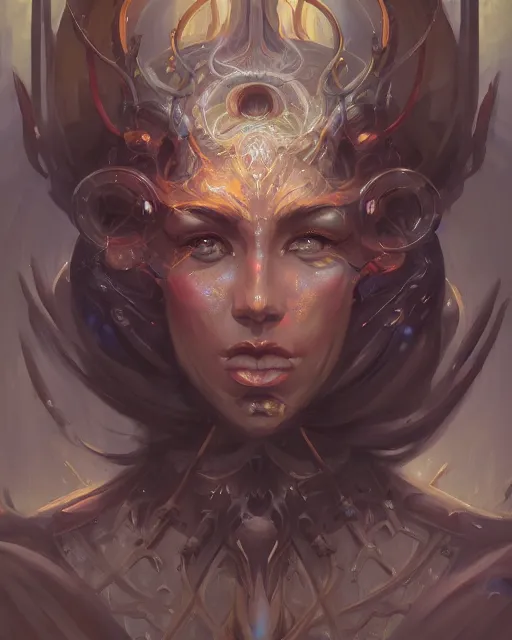 Image similar to portrait of a beautiful satanic cybernetic emanation, by pete mohrbacher and artgerm and wlop, digital art, highly detailed, intricate, fantasy, mystical, sharp focus, Trending on Artstation HQ, deviantart, unreal engine, 4K UHD image