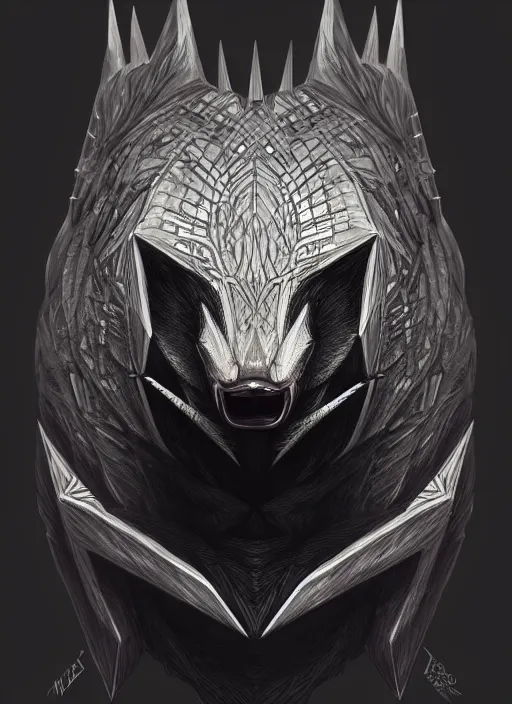 Image similar to anthropomorphic triangle in edgy darkiron badger demon, intricate, elegant, highly detailed animal monster, digital painting, artstation, concept art, smooth, sharp focus, illustration, art by artgerm, dwayne barlowe, trending on artstation and greg rutkowski and alphonse mucha, 8 k