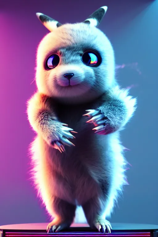 Image similar to high quality 3 d render post - cyberpunk very cute fluffy! wombat cyborg, mechanical paw, highly detailed, unreal engine cinematic smooth, in the style of detective pikachu, hannah yata charlie immer, neon blue light, low angle, uhd 8 k, sharp focus