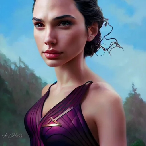 Prompt: a beautiful scenic painting of a beautiful young woman that looks like gal gadot by artgerm and wlop and wes anderson and spike jonze