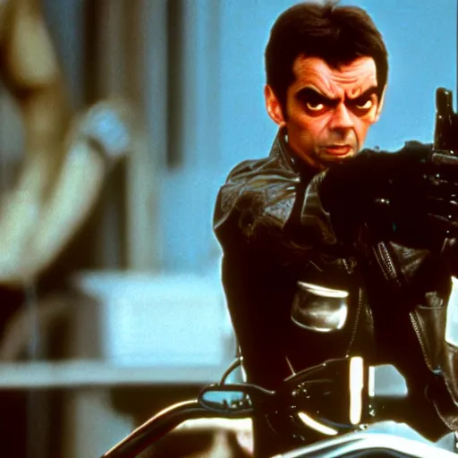 Image similar to A still of Mr Bean as the Terminator in The Terminator (1984)