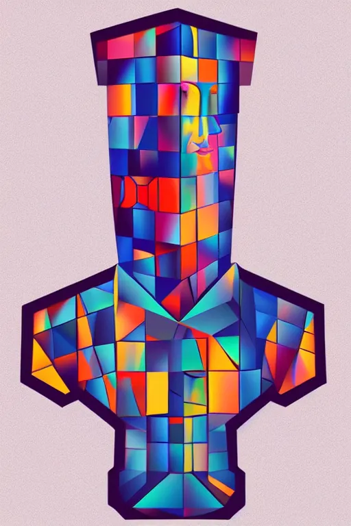 Image similar to cubist moai statue cutout digital illustration cartoon colorful beeple