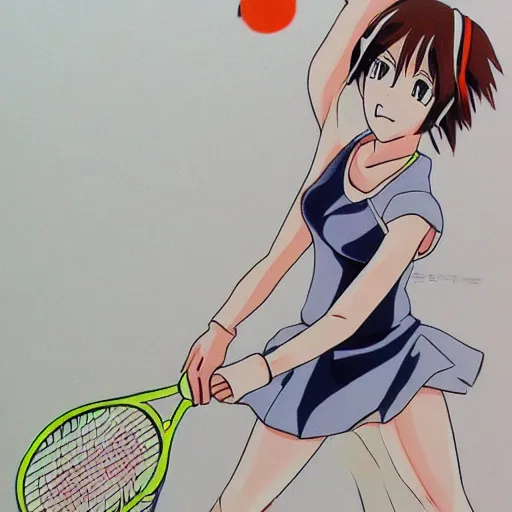 Prompt: A girl playing tennis, Japanese anime style, BREAK BACK style, drawn by KASA