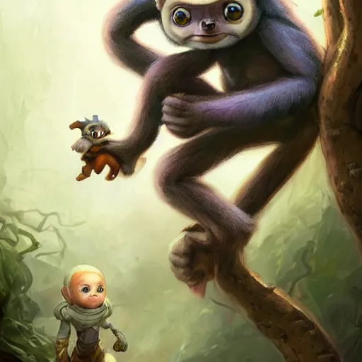 Image similar to cute little anthropomorphic sifaka progenitor wearing boots of the alien, tiny, small, miniature animal, baby animal, short, pale blue armor, cute and adorable, pretty, beautiful, DnD character art portrait, matte fantasy painting, DeviantArt Artstation, by Jason Felix by Steve Argyle by Tyler Jacobson by Peter Mohrbacher, cinematic lighting