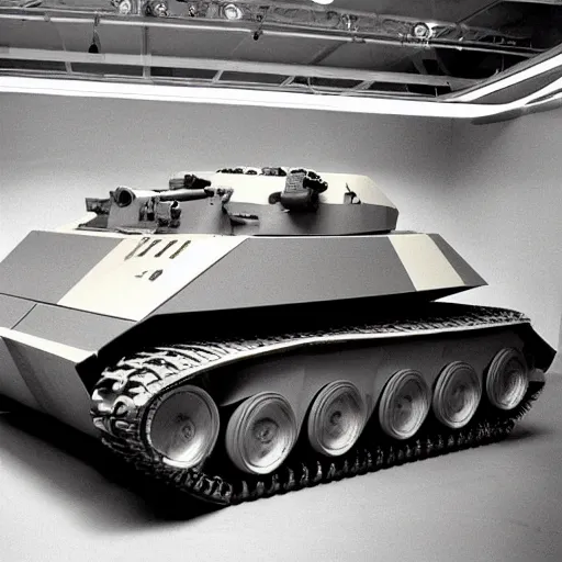 Prompt: Military tank concept from 1976, designed by Giorgetto Giugiaro, presented at the North American Auto Show 1976
