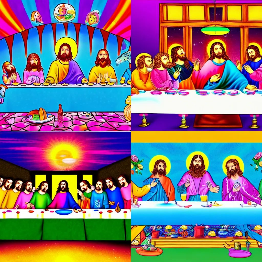 Prompt: the last supper in the style of lisa frank