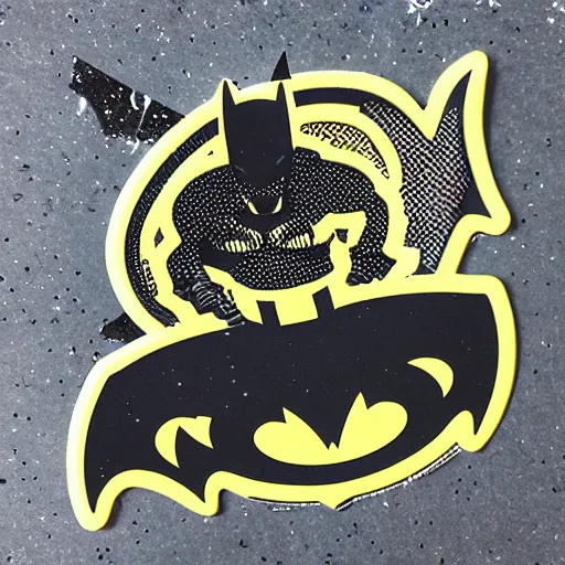 Image similar to die cut sticker, batman breakdancing in techwear splatter paint