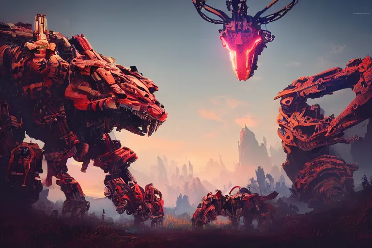 Image similar to fireclaw machine mecanical creature robot of horizon forbidden west horizon zero dawn bioluminiscence global illumination ray tracing hdr fanart arstation by ian pesty and alena aenami artworks in 4 k