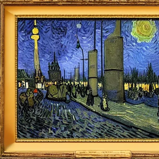 Image similar to Van Gogh painting of the fall of the Berlin Wall